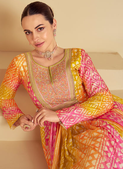 Multi Color Muslin Digital Print Work Festival Wear Readymade Anarkali Suit SW986533