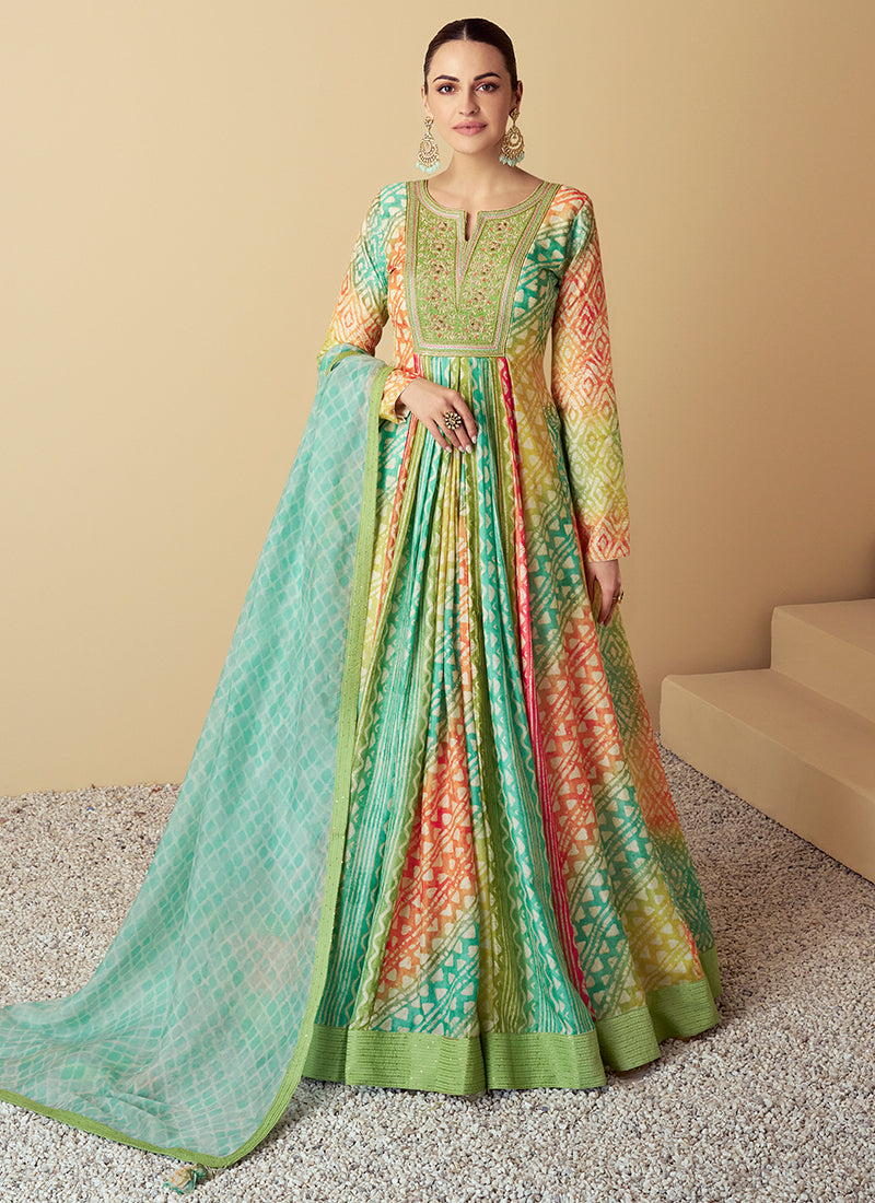 Multi Color Muslin Digital Print Work Festival Wear Readymade Anarkali Suit SW739930