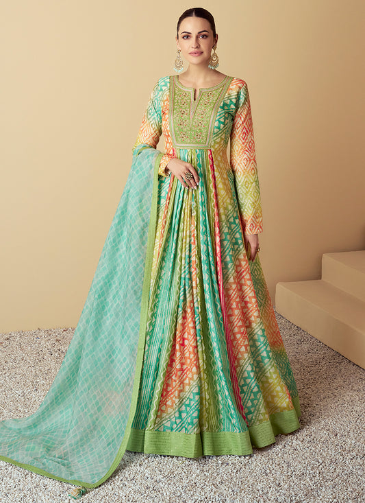 Multi Color Muslin Digital Print Work Festival Wear Readymade Anarkali Suit SW739930