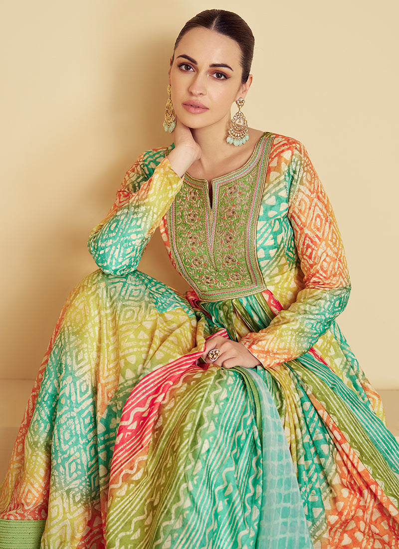 Multi Color Muslin Digital Print Work Festival Wear Readymade Anarkali Suit SW739930