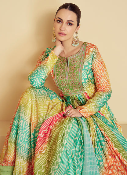 Multi Color Muslin Digital Print Work Festival Wear Readymade Anarkali Suit SW739930