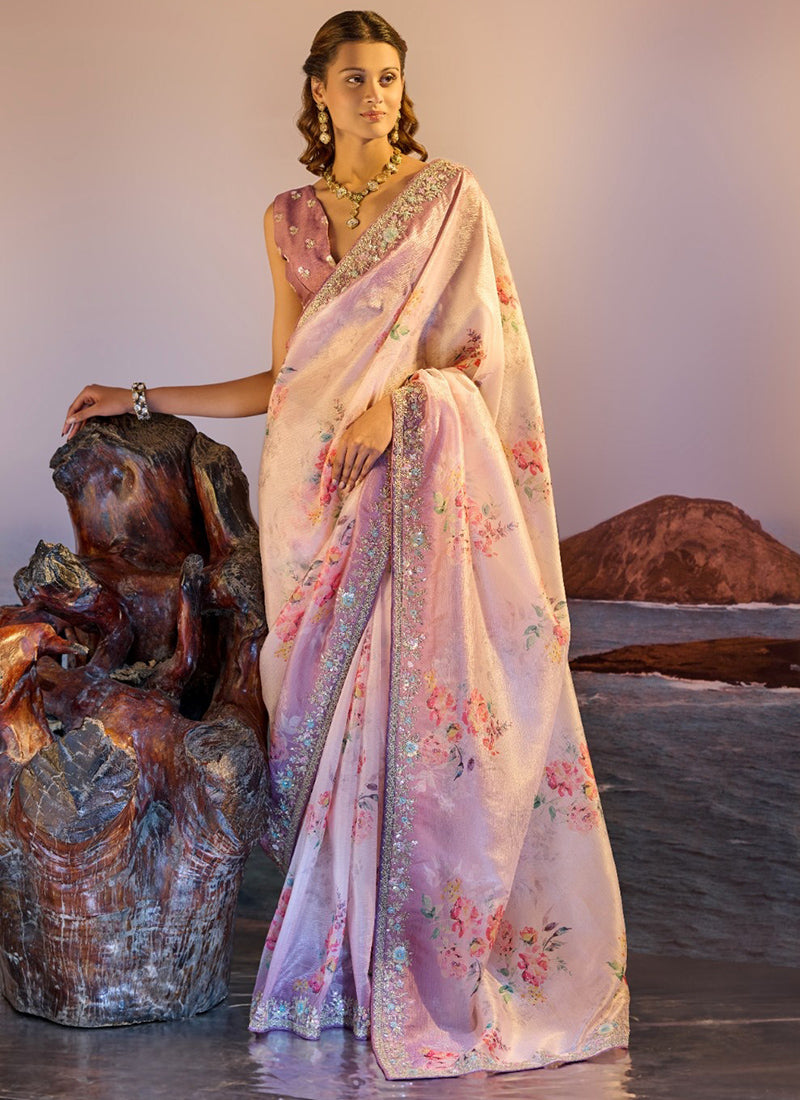 Organza Multi Color Saree with Digital Print for Bridal Wear 380784