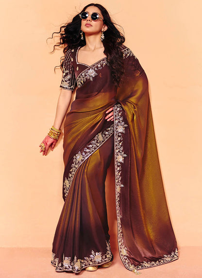 Multi Color Organza Sequins Work  Party Wear Saree SW398478
