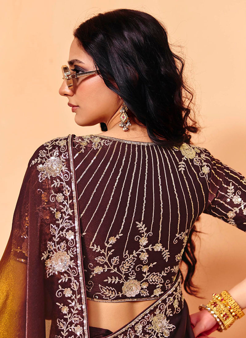 Multi Color Organza Sequins Work  Party Wear Saree SW398478