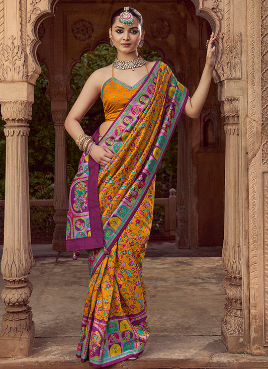 Pv Silk Multi Color Saree with Printed Work for Designer Wear 385134