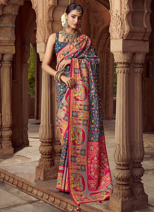 Pv Silk Multi Color Saree with Printed Work for Designer Wear 385135