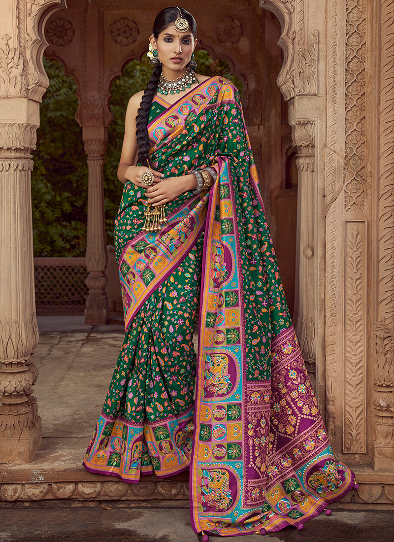 Pv Silk Multi Color Saree with Printed Work for Designer Wear 385138