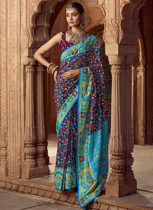 Pv Silk Multi Color Saree with Printed Work for Designer Wear 385140