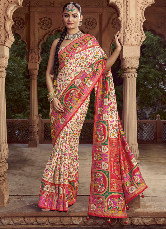 Pv Silk Multi Color Saree with Printed Work for Designer Wear 385141