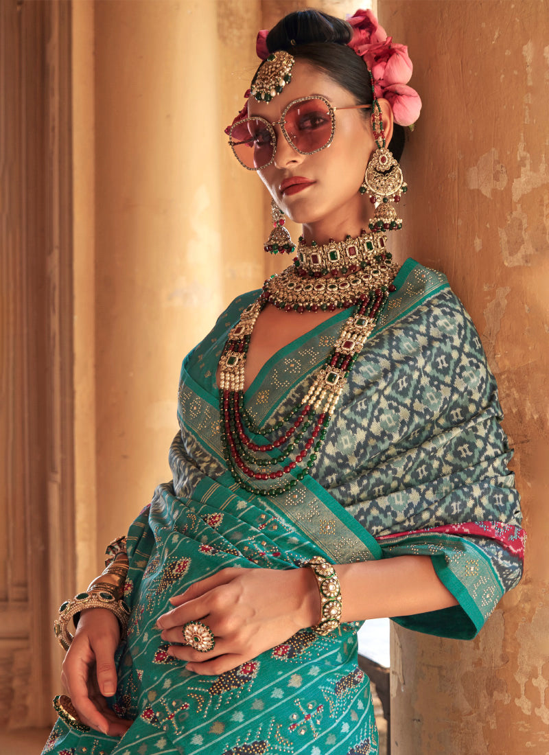 Pv Silk Multi Color Party Wear Printed Work Saree 385925