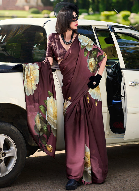 Satin Crape Multi Color Designer Wear Digital Print Work Saree 385615