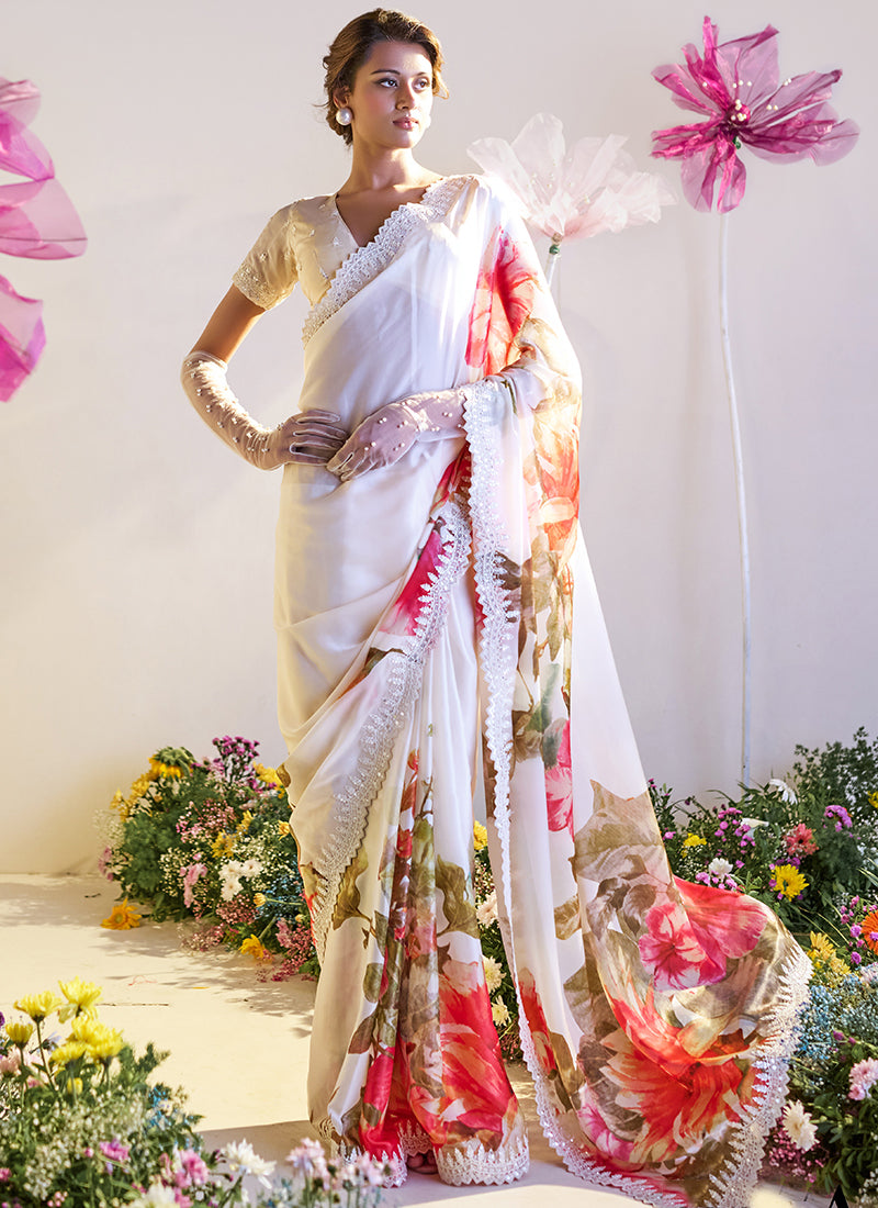 Satin Silk Multi Color Saree with Digital Print Work for Festival Wear 381842