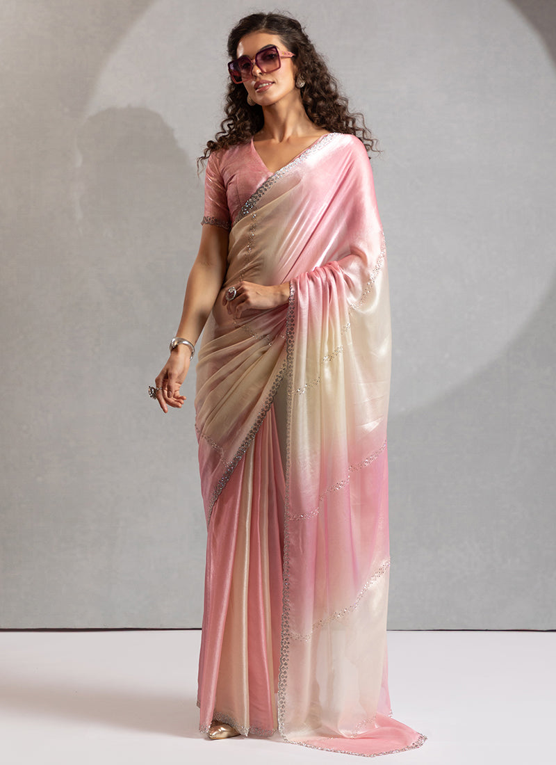Satin Silk Multi Color Saree with Ombre Work for Party Wear 380669