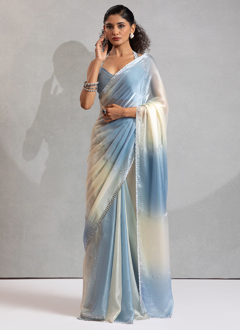 Satin Silk Multi Color Saree with Ombre Work for Party Wear 380672