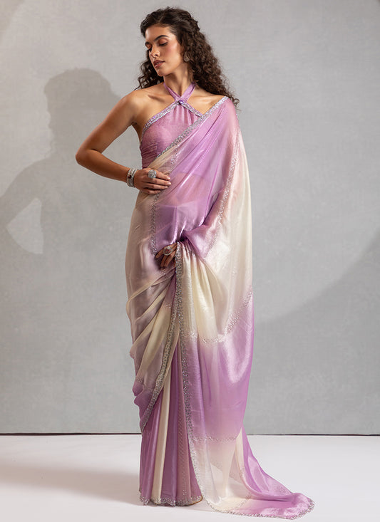 Satin Silk Multi Color Saree with Ombre Work for Party Wear 380673