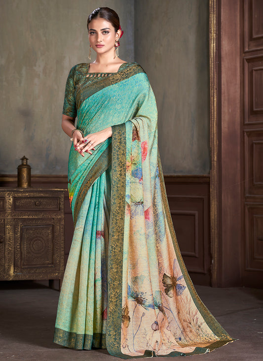 Silk Multi Color Saree with Digital Print Work for Daily Wear 381857