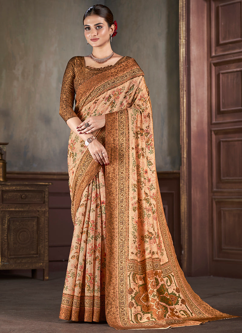Silk Multi Color Saree with Digital Print Work for Daily Wear 381858