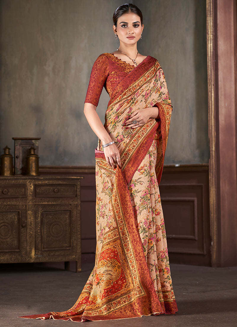 Silk Multi Color Saree with Digital Print Work for Daily Wear 381859
