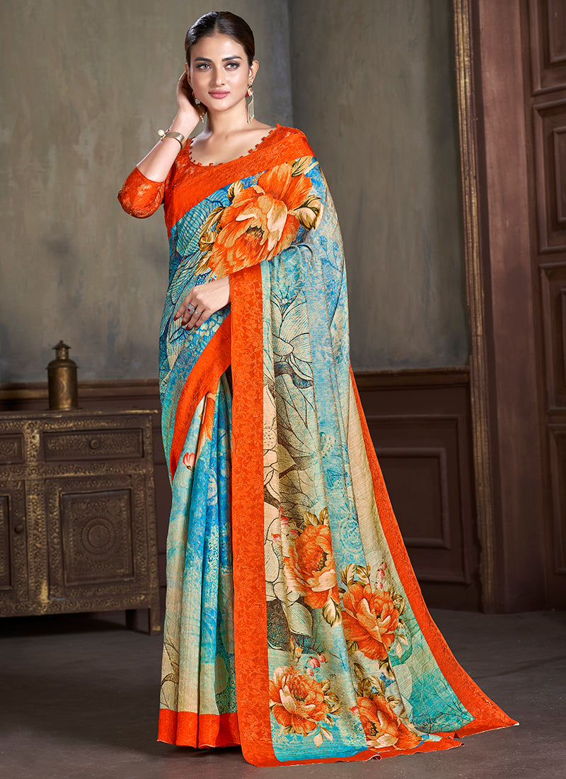 Silk Multi Color Saree with Digital Print Work for Daily Wear 381860