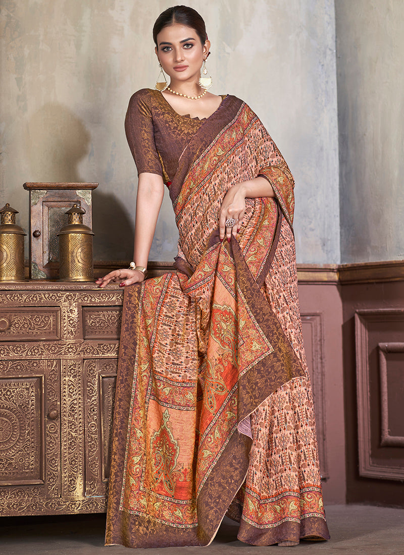 Silk Multi Color Saree with Digital Print Work for Daily Wear 381861