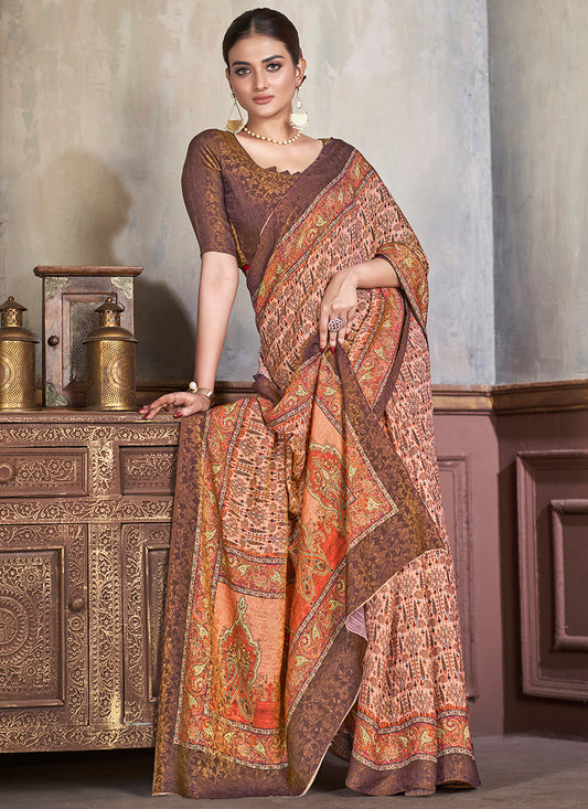 Silk Multi Color Saree with Digital Print Work for Daily Wear 381861