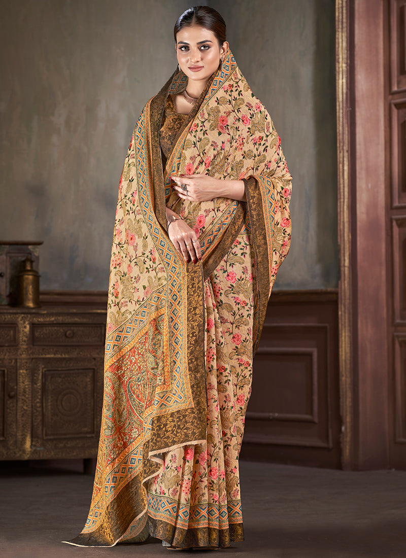Silk Multi Color Saree with Digital Print Work for Daily Wear 381863