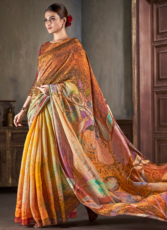 Silk Multi Color Saree with Digital Print Work for Daily Wear 381864