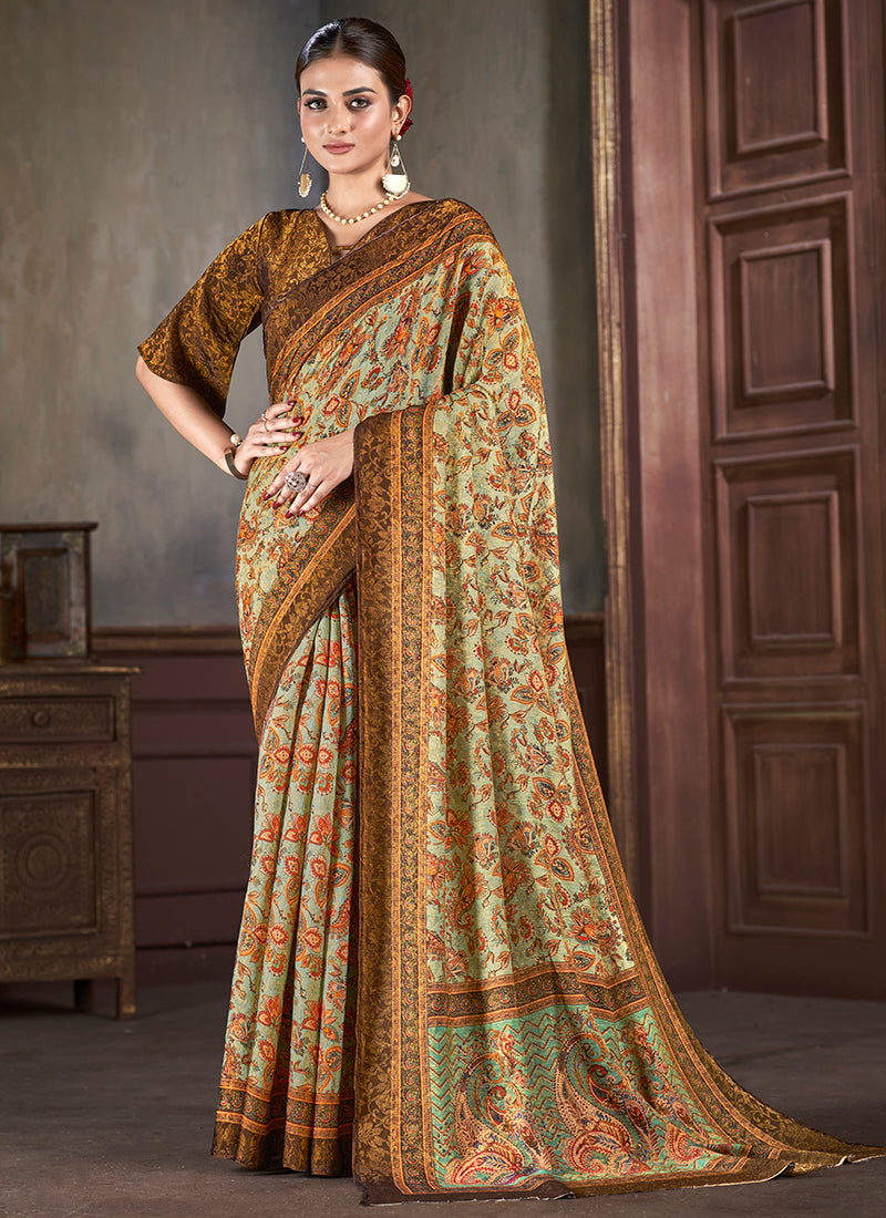 Silk Multi Color Saree with Digital Print Work for Daily Wear 381865