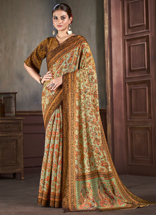Silk Multi Color Saree with Digital Print Work for Daily Wear 381865