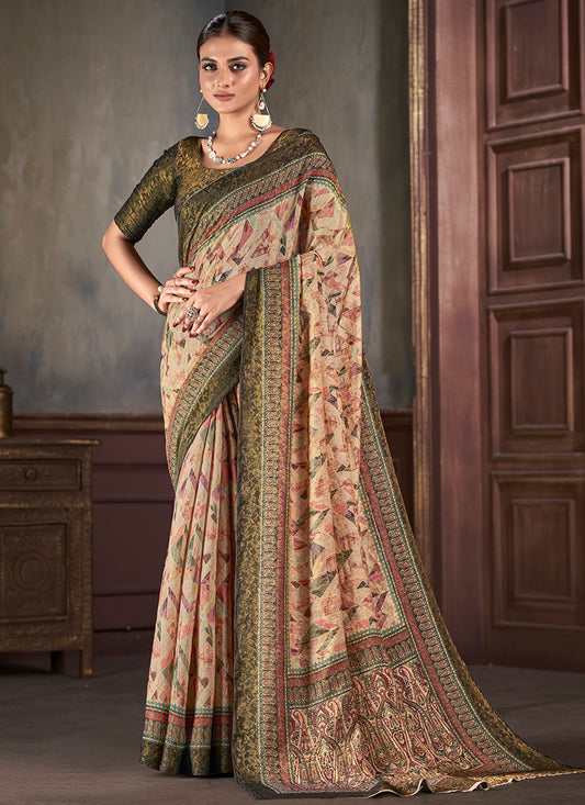 Silk Multi Color Saree with Digital Print Work for Daily Wear 381867
