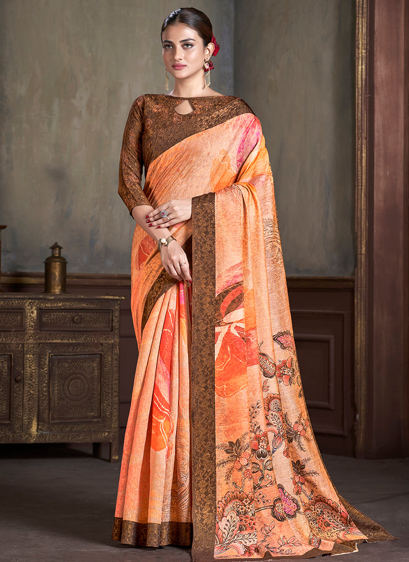 Silk Multi Color Saree with Digital Print Work for Daily Wear 381868