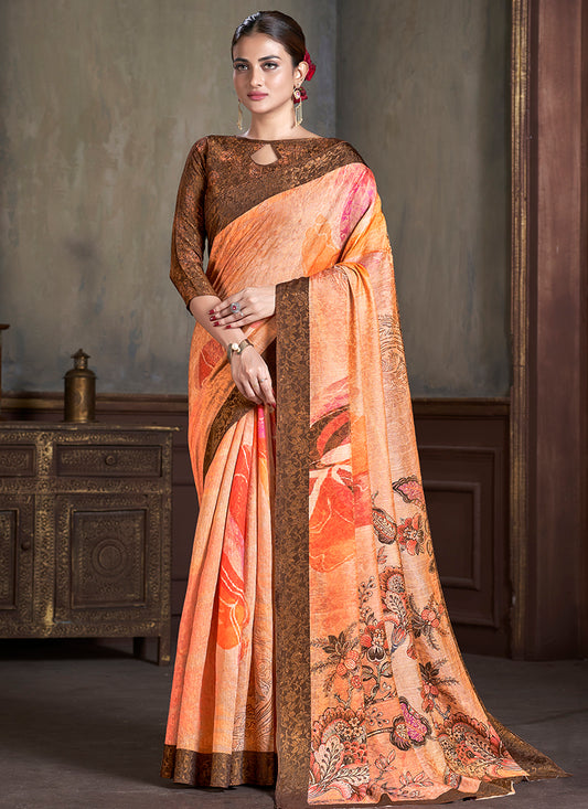 Silk Multi Color Saree with Digital Print Work for Daily Wear 381868