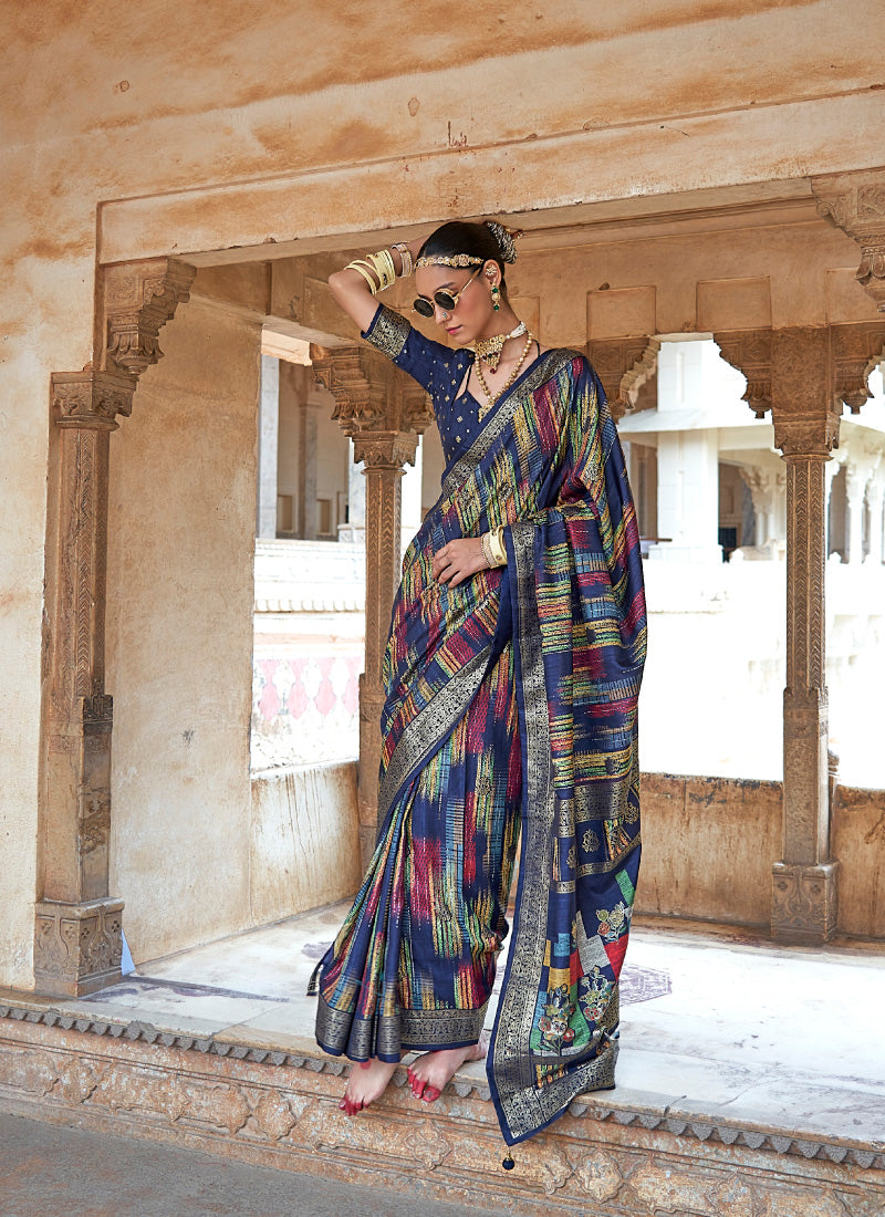 Silk Multi Color Party Wear Weaving Work Saree 385918