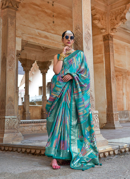 Silk Multi Color Party Wear Weaving Work Saree 385919