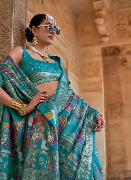 Silk Multi Color Party Wear Weaving Work Saree 385919