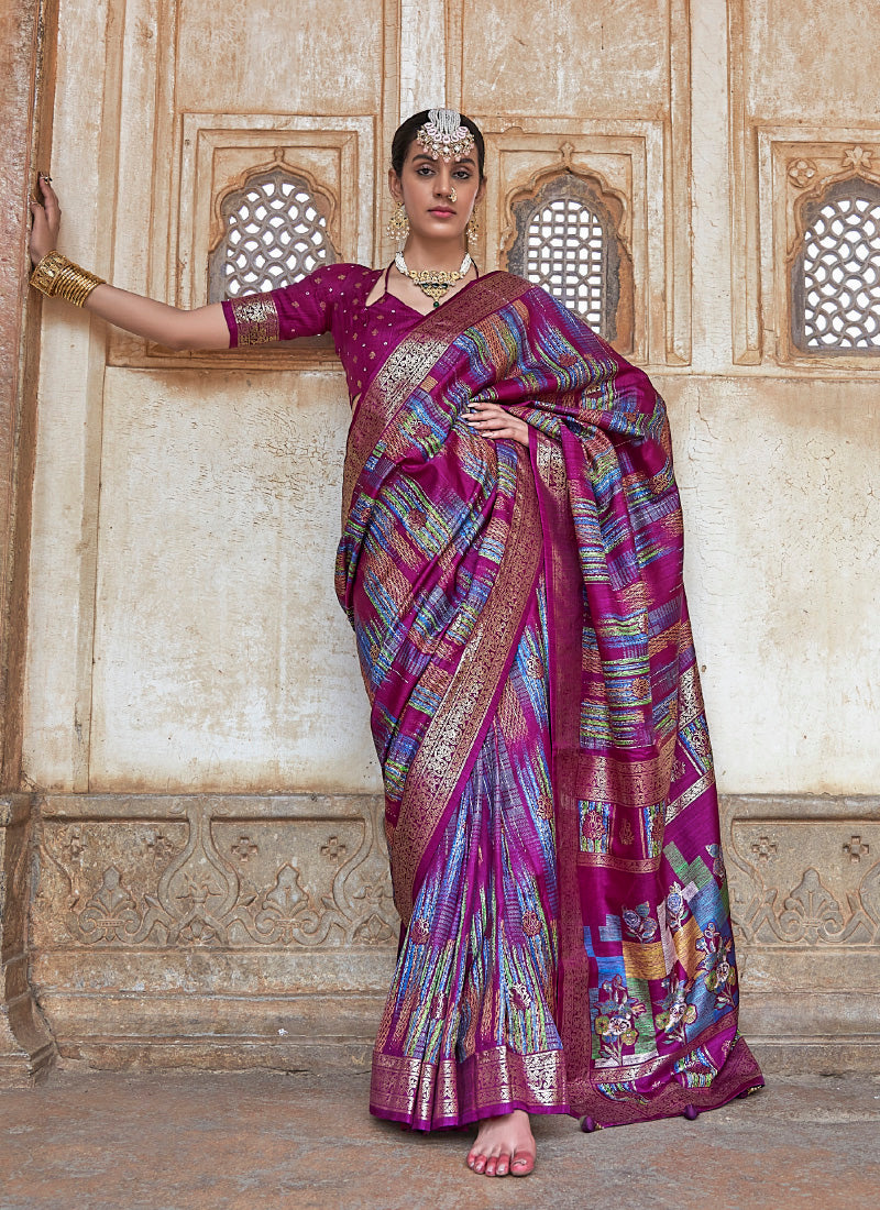 Silk Multi Color Party Wear Weaving Work Saree 385920