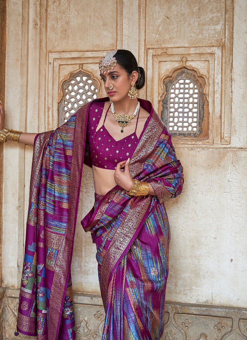 Silk Multi Color Party Wear Weaving Work Saree 385920