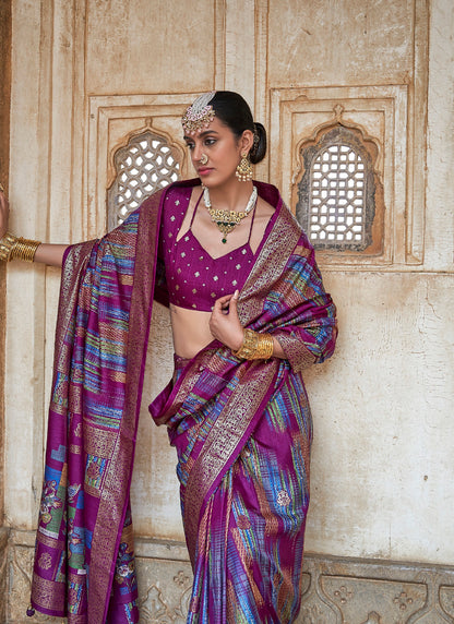 Silk Multi Color Party Wear Weaving Work Saree 385920