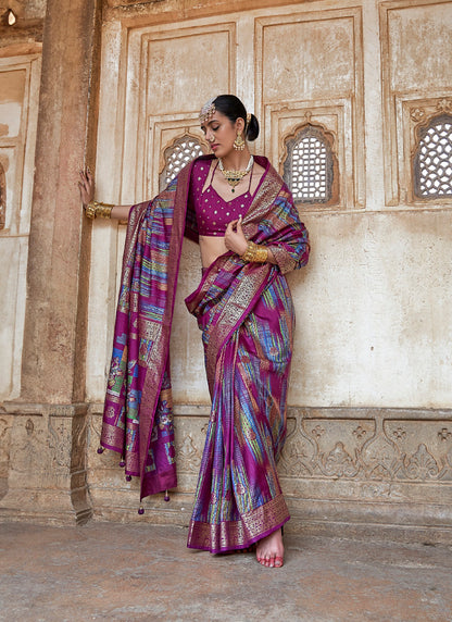 Silk Multi Color Party Wear Weaving Work Saree 385920