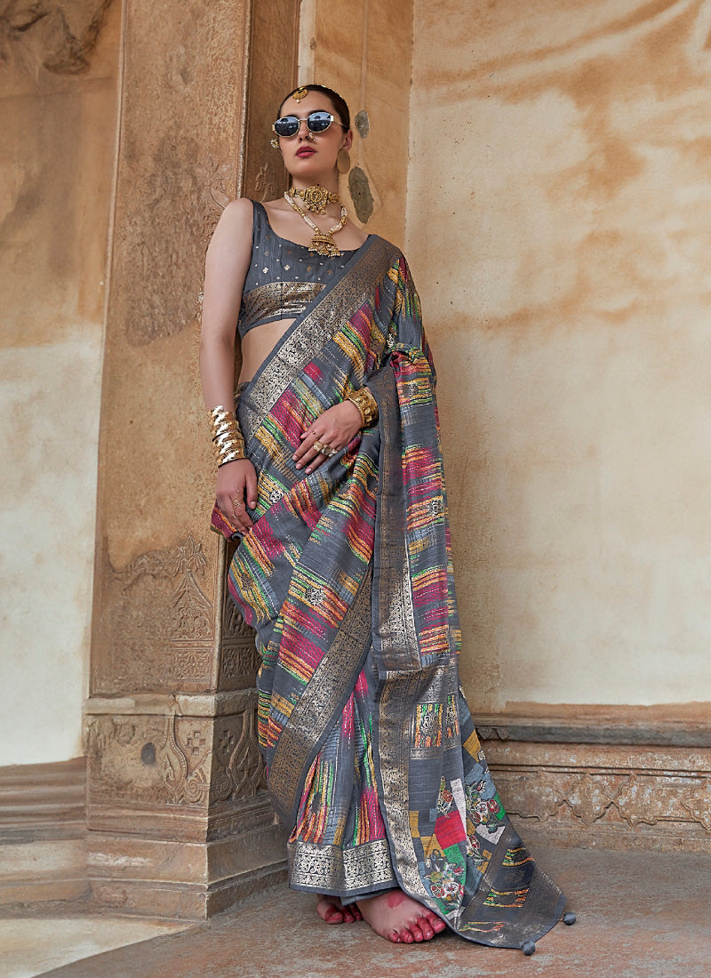 Silk Multi Color Party Wear Weaving Work Saree 385921