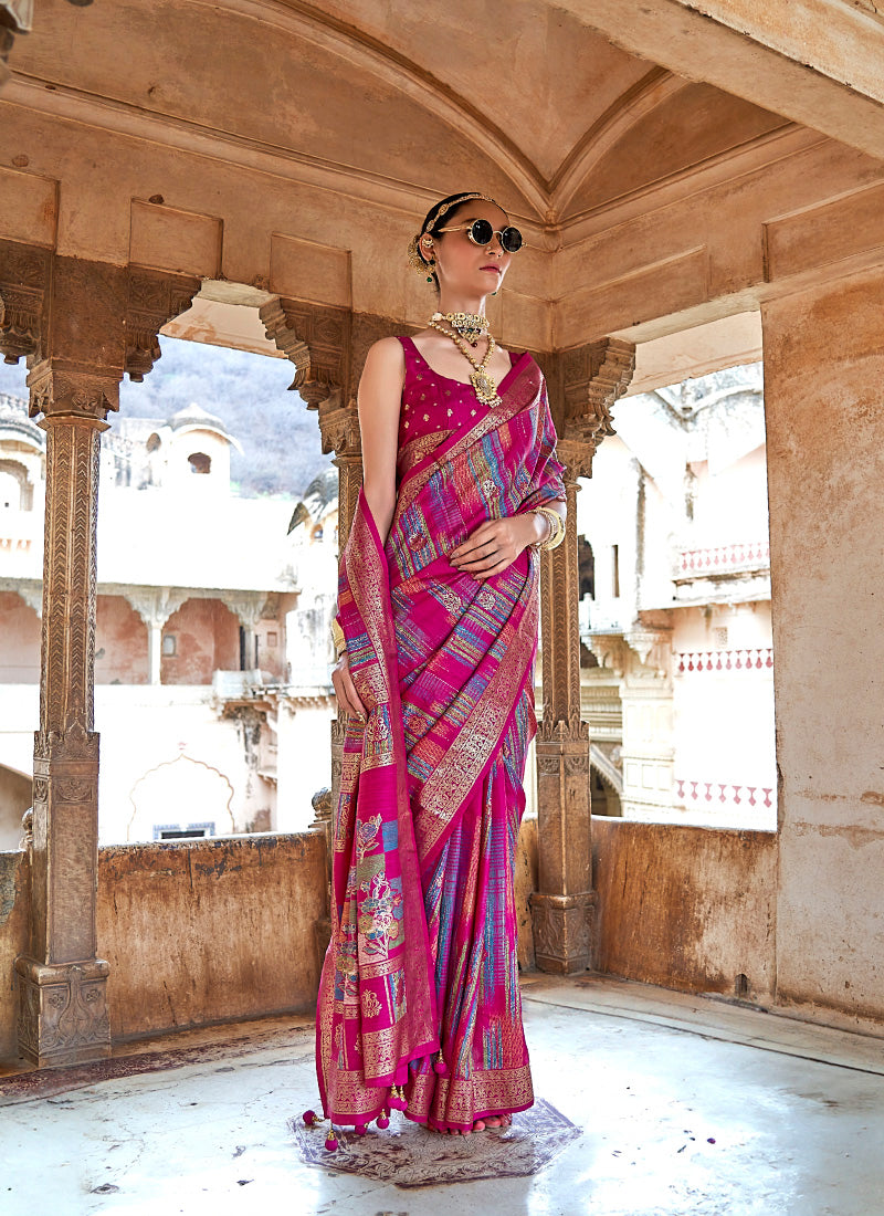 Silk Multi Color Party Wear Weaving Work Saree 385922