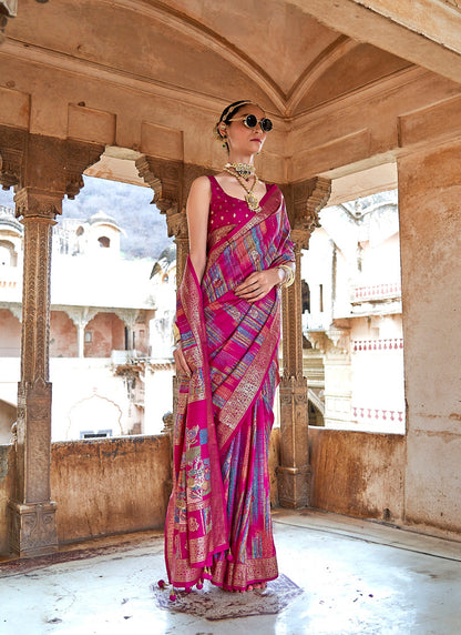 Silk Multi Color Party Wear Weaving Work Saree 385922