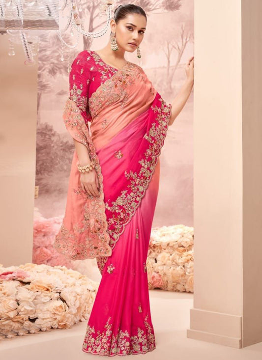 Multi Color Silk Hand Work Wedding Wear Saree SW353017