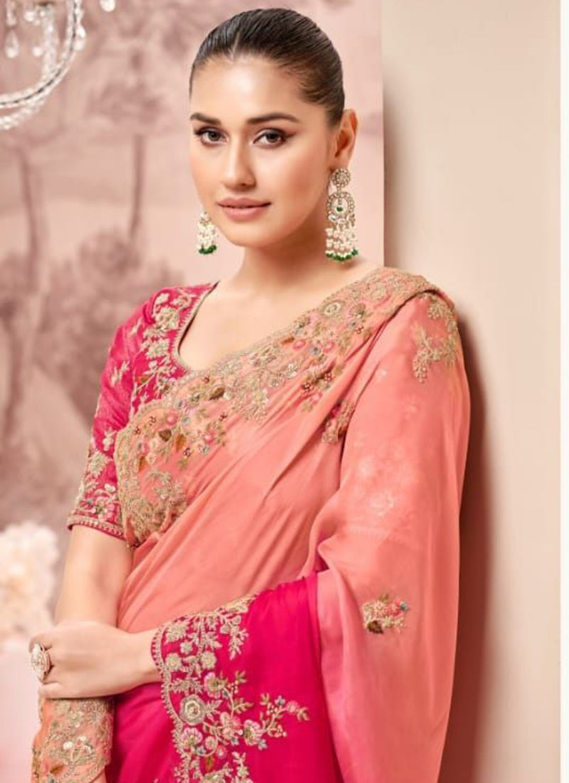 Multi Color Silk Hand Work Wedding Wear Saree SW353017