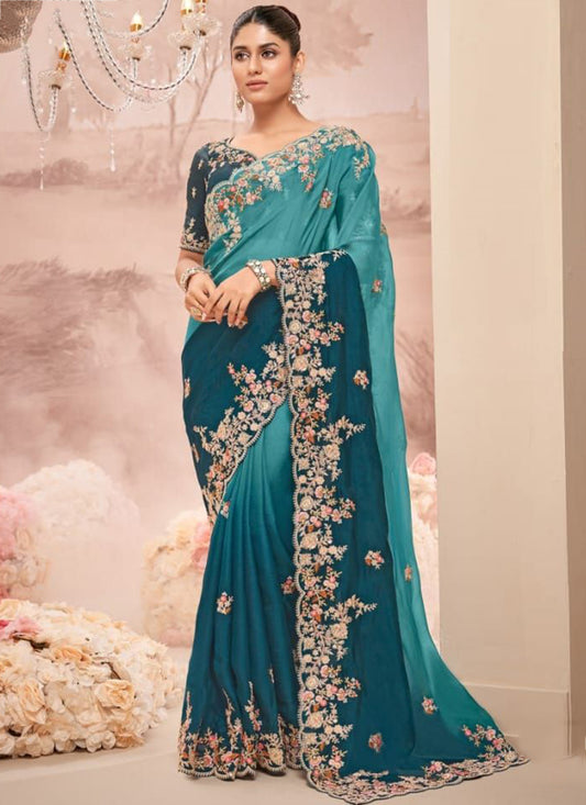Multi Color Silk Hand Work Wedding Wear Saree SW716145