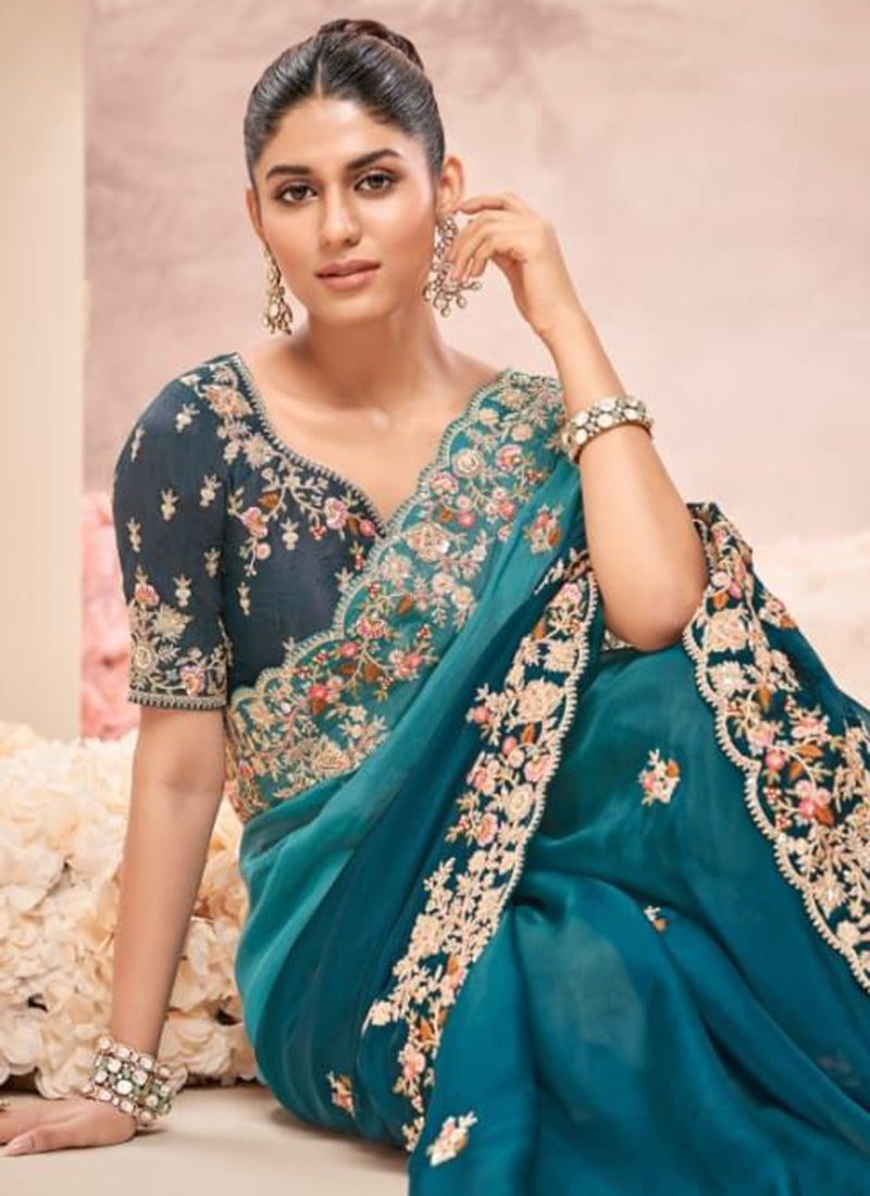 Multi Color Silk Hand Work Wedding Wear Saree SW716145