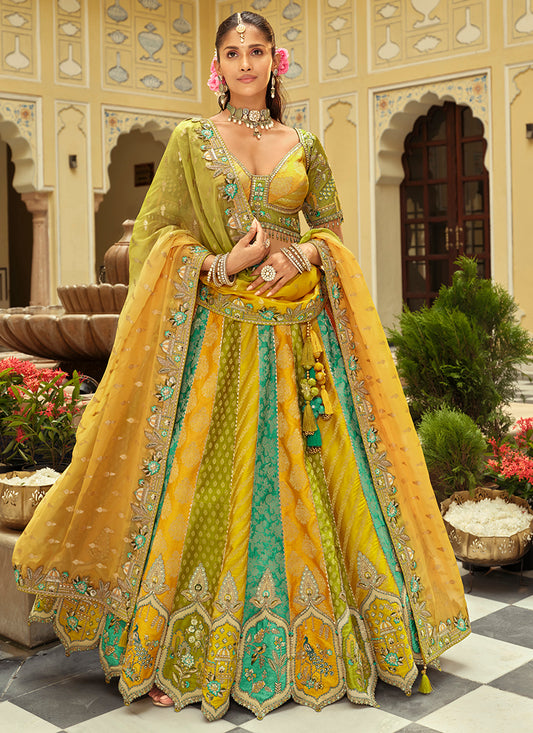 Silk Multi Color Wedding Wear Heavy Embroidery Cut Work Readymade Lehenga Choli 386498