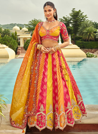 Silk Multi Color Wedding Wear Heavy Embroidery Cut Work Readymade Lehenga Choli 386499