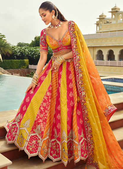 Silk Multi Color Wedding Wear Heavy Embroidery Cut Work Readymade Lehenga Choli 386499