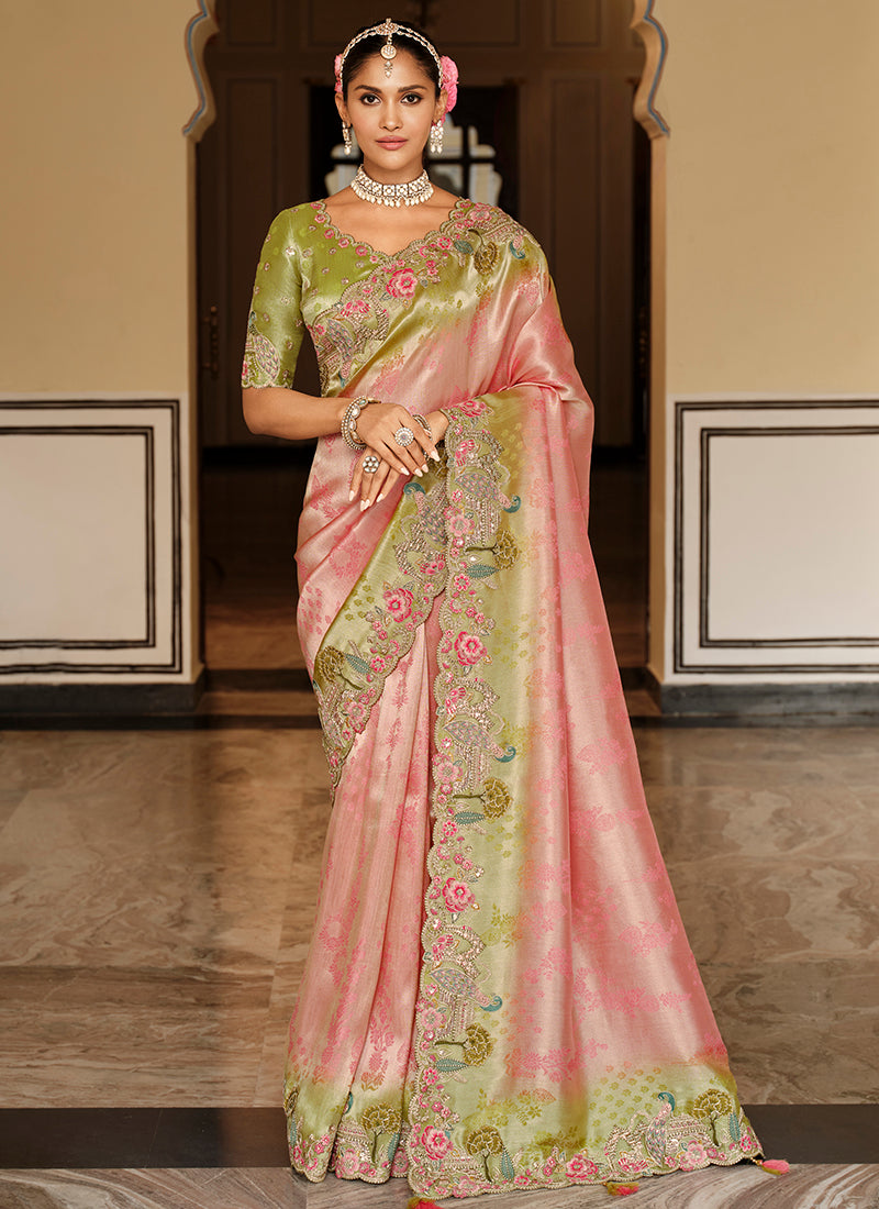 Multi Color Silk Zari Work Wedding Wear Saree SW900848